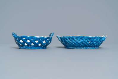Two blue and white faience baskets, Brussels or Saint-Amand, 18th C.