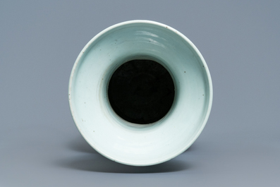 Two Chinese celadon-ground vases and an iron red and gilt vase, 19th C.