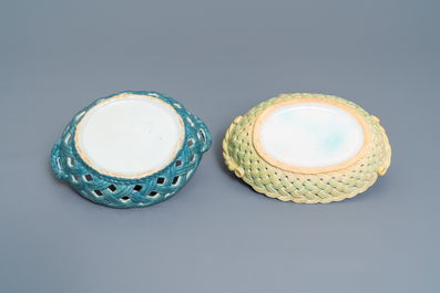 Two reticulated polychrome Brussels faience baskets, 18th C.