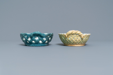 Two reticulated polychrome Brussels faience baskets, 18th C.