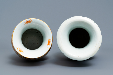 Two Chinese celadon-ground vases and an iron red and gilt vase, 19th C.