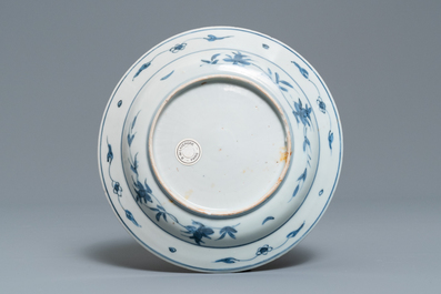 A Chinese blue and white plate with squirrels and a frog, Wanli