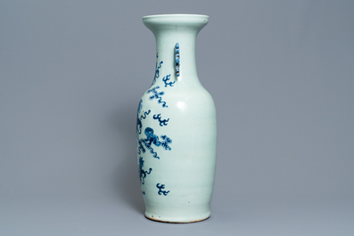 Two Chinese celadon-ground vases and an iron red and gilt vase, 19th C.