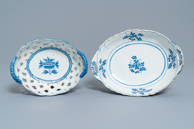 Two blue and white faience baskets, Brussels or Saint-Amand, 18th C.