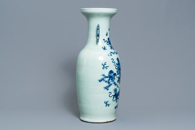 Two Chinese celadon-ground vases and an iron red and gilt vase, 19th C.