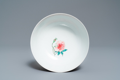 A fine Chinese famille rose ruby ground bowl, Yongzheng