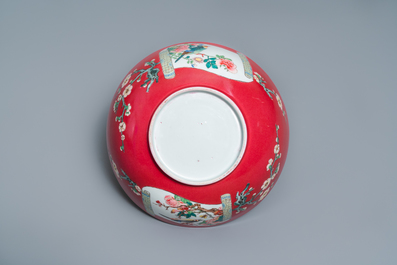 A fine Chinese famille rose ruby ground bowl, Yongzheng