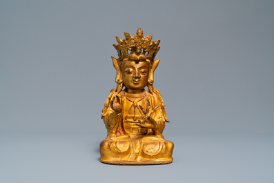 Une figure de Bouddha en bronze dor&eacute;, Sino-Tibet, Ming