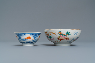 Six pi&egrave;ces en porcelaine de Chine, 19/20&egrave;me