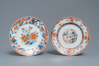 Vier Chinese verte-Imari en famille rose borden en een schotel, Yongzheng/Qianlong