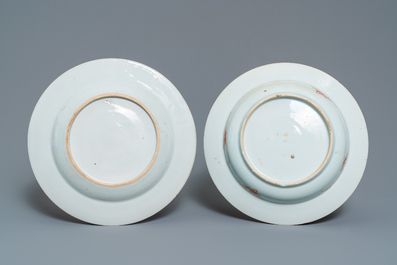 Vier Chinese verte-Imari en famille rose borden en een schotel, Yongzheng/Qianlong