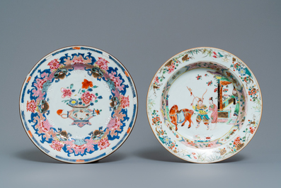 Vier Chinese verte-Imari en famille rose borden en een schotel, Yongzheng/Qianlong