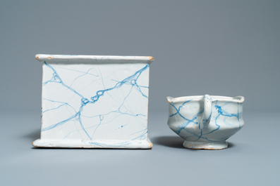 A blue and white 'faux-marbre' stove with brazier, Harlingen, 1st quarter 19th C.