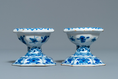 A pair of Dutch Delft blue and white salts, 18th C.