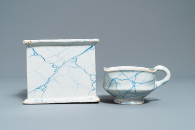 A blue and white 'faux-marbre' stove with brazier, Harlingen, 1st quarter 19th C.