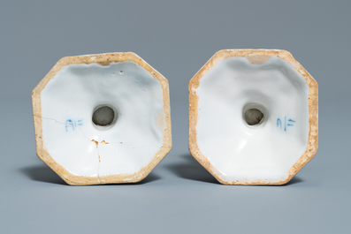 A pair of Dutch Delft blue and white salts, 18th C.