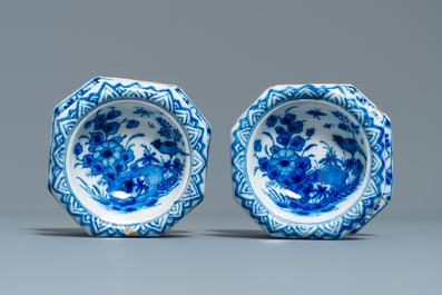A pair of Dutch Delft blue and white salts, 18th C.