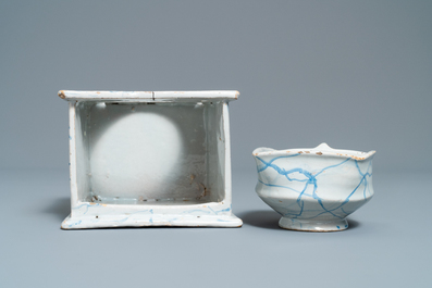 A blue and white 'faux-marbre' stove with brazier, Harlingen, 1st quarter 19th C.