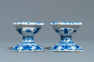 A pair of Dutch Delft blue and white salts, 18th C.