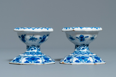 A pair of Dutch Delft blue and white salts, 18th C.