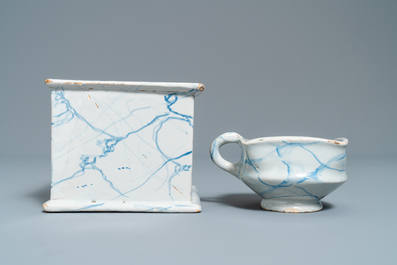 A blue and white 'faux-marbre' stove with brazier, Harlingen, 1st quarter 19th C.