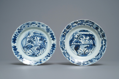 Four Chinese blue and white kraak porcelain 'deer' plates, Wanli