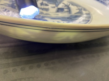 A massive Chinese blue and white landscape charger, Jiajing