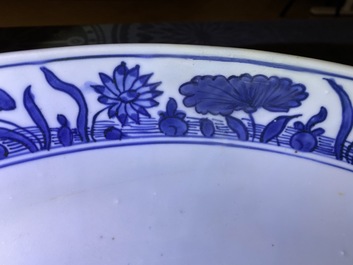 A massive Chinese blue and white landscape charger, Jiajing