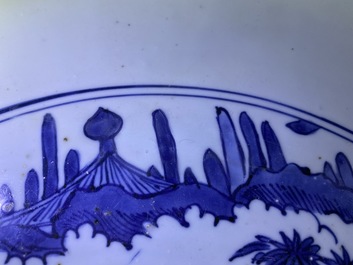 A massive Chinese blue and white landscape charger, Jiajing