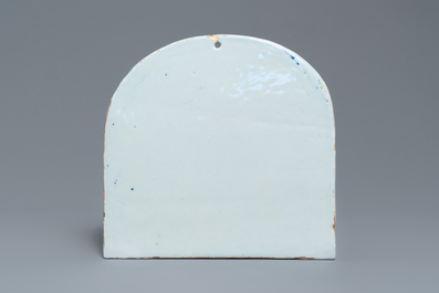 A polychrome Dutch Delft trompe l'oeil birdcage plaque, 18th C.
