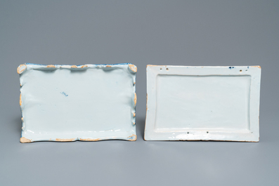 Une rare bo&icirc;te &agrave; bijoux et son couvercle en fa&iuml;ence de Delft en bleu et blanc, 18&egrave;me