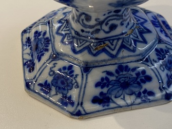 A pair of Dutch Delft blue and white salts, 18th C.