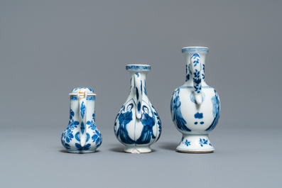 Three Chinese blue and white jugs, Kangxi