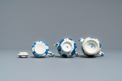 Three Chinese blue and white jugs, Kangxi