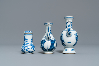 Three Chinese blue and white jugs, Kangxi