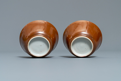 Eight Chinese blue and white cups and saucers, Kangxi/Qianlong