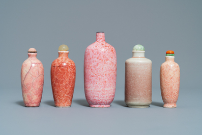 Nine Chinese monochrome and flamb&eacute;-glazed snuff bottles, 19/20th C.