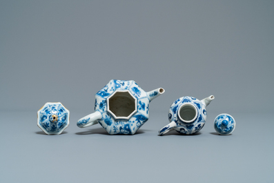 Five Chinese blue and white 'Long Eliza' teapots, Kangxi