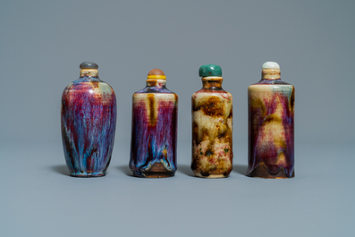 Nine Chinese monochrome and flamb&eacute;-glazed snuff bottles, 19/20th C.