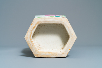 A Chinese hexagonal qianjiang cai landscape vase, 19/20th C.
