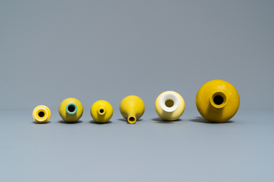 Six Chinese monochrome yellow vases, 19/20th C.