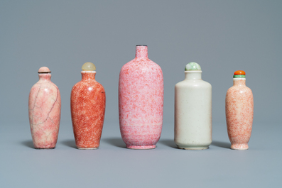 Nine Chinese monochrome and flamb&eacute;-glazed snuff bottles, 19/20th C.