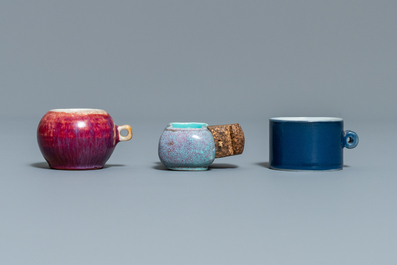 Three Chinese monochrome bird feeders, 19/20th C.