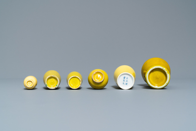 Six Chinese monochrome yellow vases, 19/20th C.