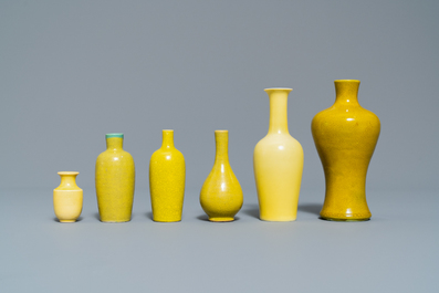 Six Chinese monochrome yellow vases, 19/20th C.