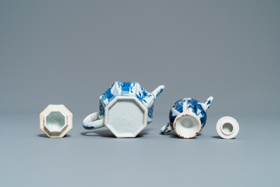 Five Chinese blue and white 'Long Eliza' teapots, Kangxi