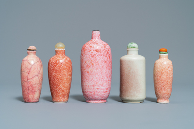 Nine Chinese monochrome and flamb&eacute;-glazed snuff bottles, 19/20th C.