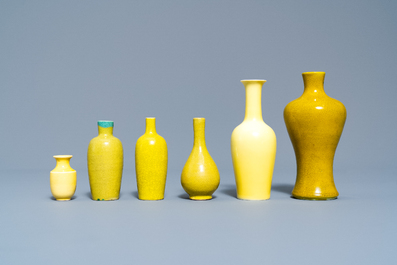 Six Chinese monochrome yellow vases, 19/20th C.