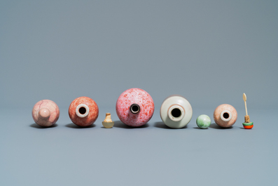 Nine Chinese monochrome and flamb&eacute;-glazed snuff bottles, 19/20th C.