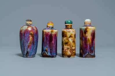 Nine Chinese monochrome and flamb&eacute;-glazed snuff bottles, 19/20th C.